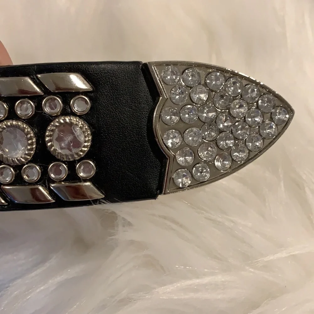 Stunning Black Leather Studded Rhinestone Belt.​​​​​​​​​​​​​​​​​​​​​​